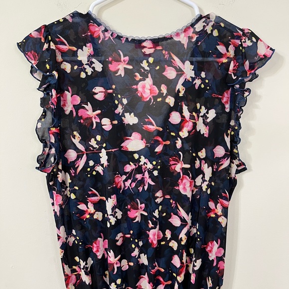 Betsey Johnson Sheer Blue Pink Floral V-Neck Romper Lingerie - Picture 11 of 13